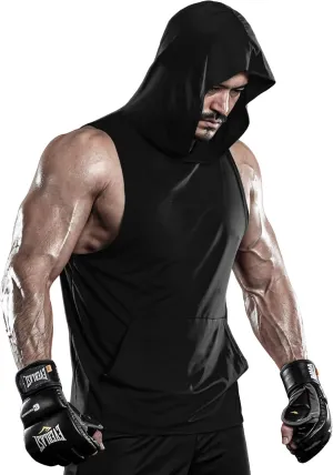 DRSKIN 2 or 1 Pack Men's Hooded Tank Tops Bodybuilding Muscle Cut Off T Shirt Sleeveless Gym Training Hoodies Workout Dry