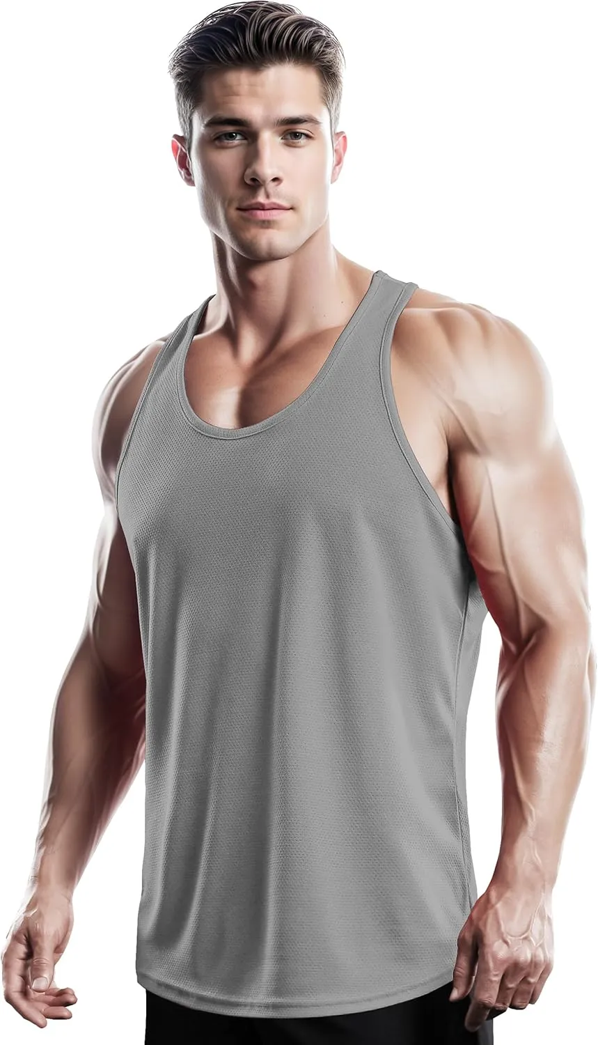 DRSKIN Men's 4, 3 or 1 Pack Tank Tops Sleeveless Shirts Y-Back Muscle Mesh Gym Training Athletic Workout Dry Fit