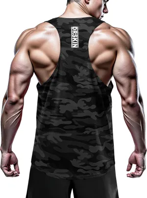 DRSKIN Men's 4, 3 or 1 Pack Tank Tops Sleeveless Shirts Y-Back Muscle Mesh Gym Training Athletic Workout Dry Fit