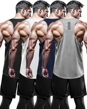 DRSKIN Men's 4, 3 or 1 Pack Tank Tops Sleeveless Shirts Y-Back Muscle Mesh Gym Training Athletic Workout Dry Fit