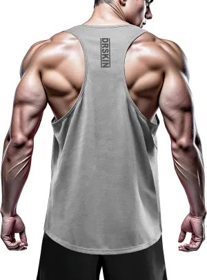 DRSKIN Men's 4, 3 or 1 Pack Tank Tops Sleeveless Shirts Y-Back Muscle Mesh Gym Training Athletic Workout Dry Fit
