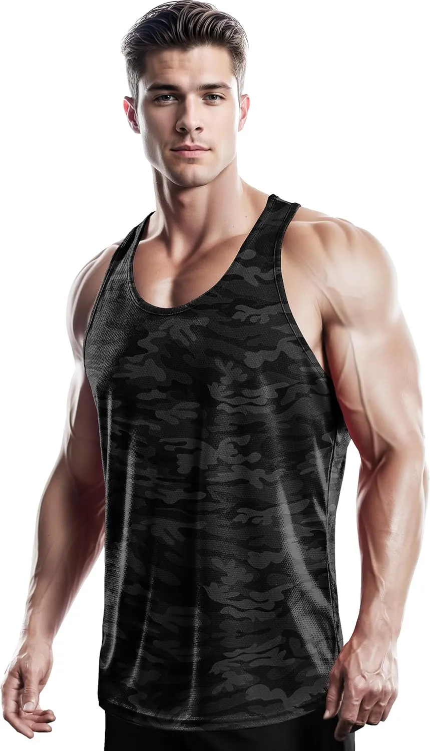 DRSKIN Men's 4, 3 or 1 Pack Tank Tops Sleeveless Shirts Y-Back Muscle Mesh Gym Training Athletic Workout Dry Fit