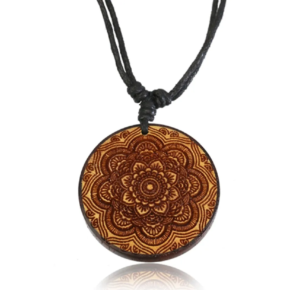 Earth Accessories Adjustable Handmade Carved Organic Wood Necklace for Women - Large Wooden Necklace with Pendant or Wood Jewelry