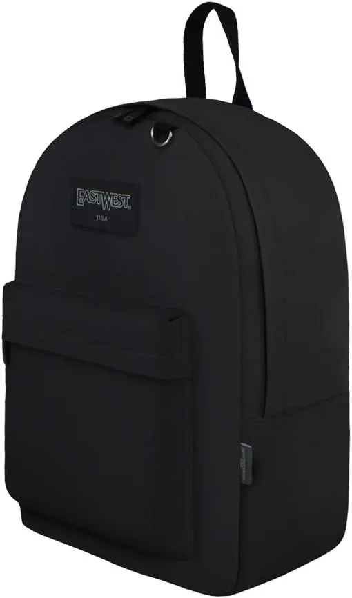 East West USA Simple Backpack (Black)  12.5" L x 16.5" H x 5" W | Versatile Travel, Small, Laptop, Book & Work Backpack with Padded Back Panel & Adjustable Shoulder Straps