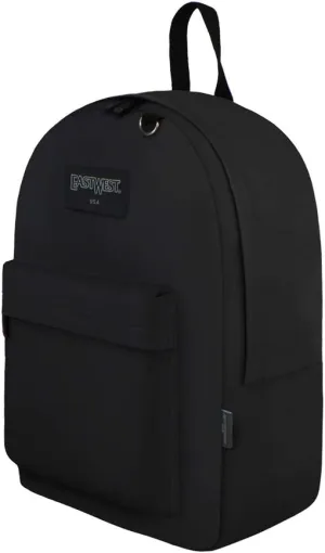 East West USA Simple Backpack (Black)  12.5" L x 16.5" H x 5" W | Versatile Travel, Small, Laptop, Book & Work Backpack with Padded Back Panel & Adjustable Shoulder Straps