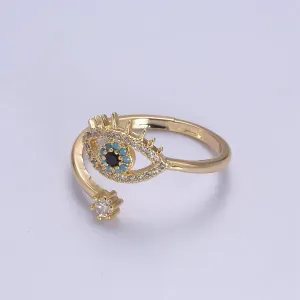 Elegant Micro Paved Gold Evil Eye Unique Adjustable Ring