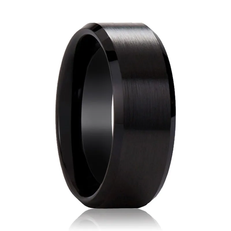 ELYSIAN | Black Titanium Ring, Black Brushed Beveled Edges