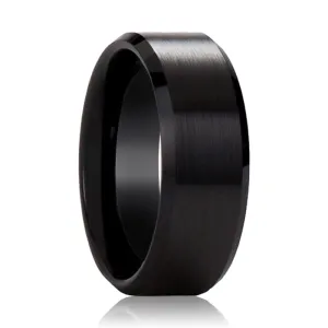 ELYSIAN | Black Titanium Ring, Black Brushed Beveled Edges