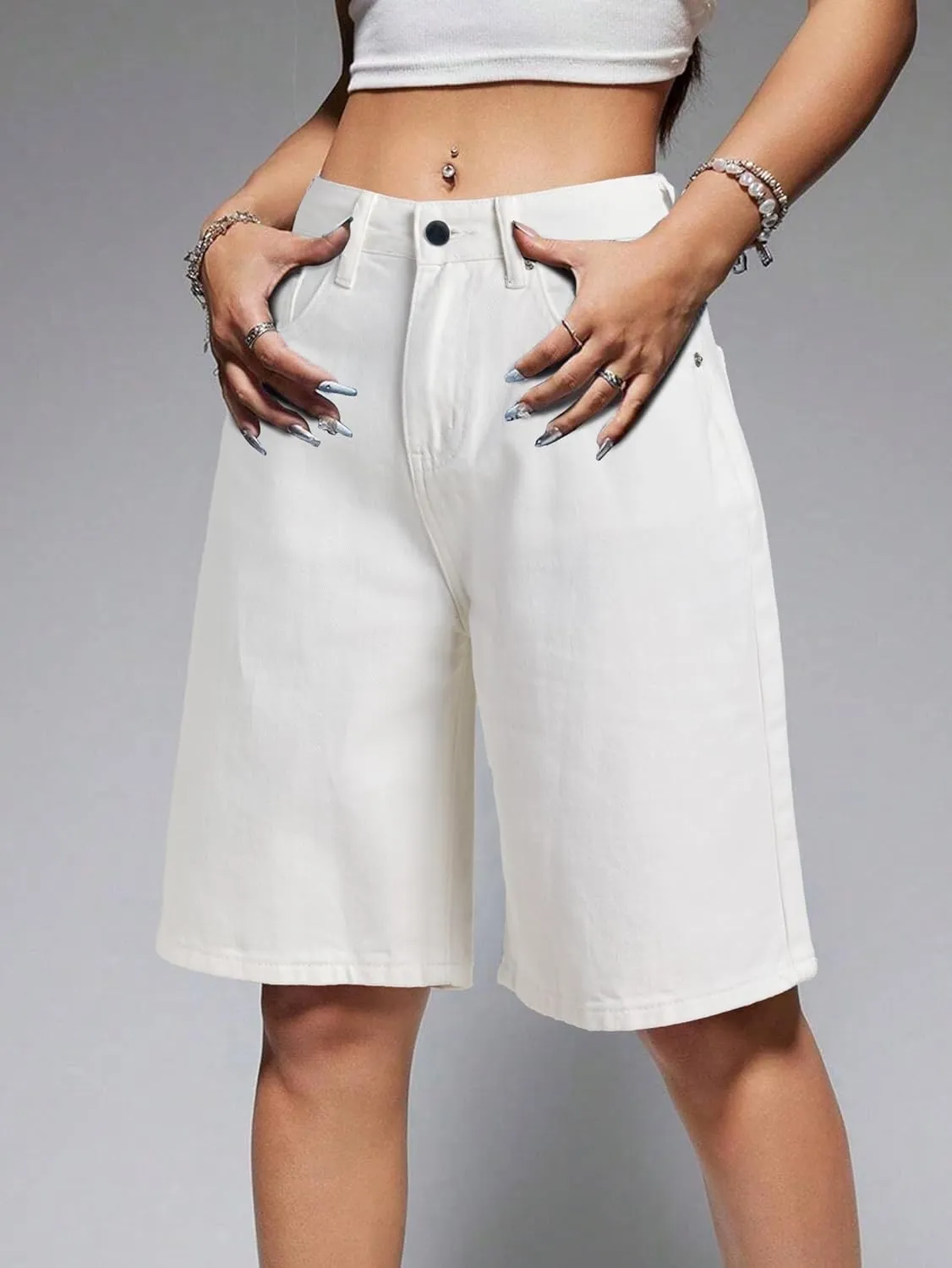 EMMIOL Women Jorts Baggy Jeans Jorts Outfits Mid-Low Waisted Denim Y2K Shorts Summer Hot Short Pants Streetwear