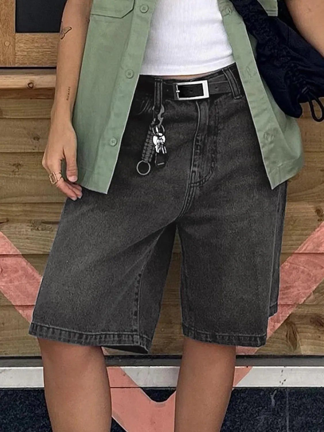 EMMIOL Women Jorts Baggy Jeans Jorts Outfits Mid-Low Waisted Denim Y2K Shorts Summer Hot Short Pants Streetwear