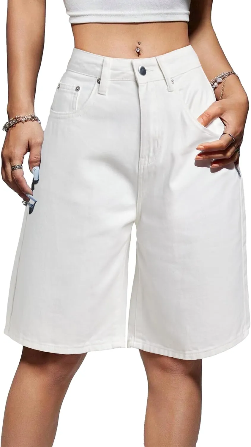 EMMIOL Women Jorts Baggy Jeans Jorts Outfits Mid-Low Waisted Denim Y2K Shorts Summer Hot Short Pants Streetwear