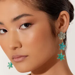 Enamel Floral Triad Earrings (Green/Multi)