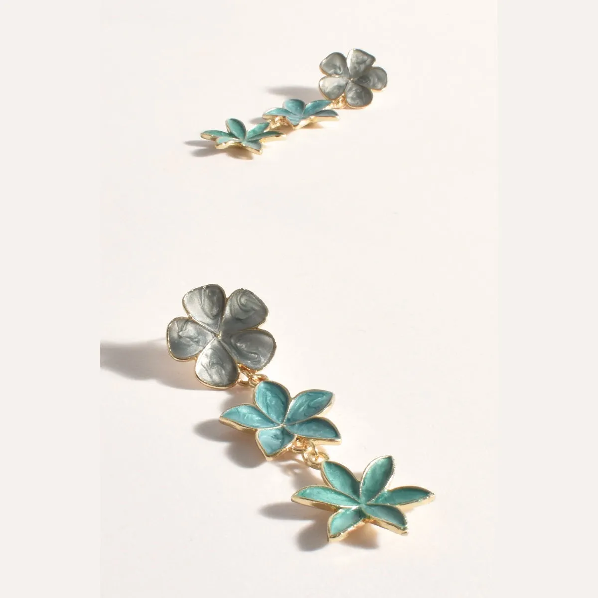 Enamel Floral Triad Earrings (Green/Multi)