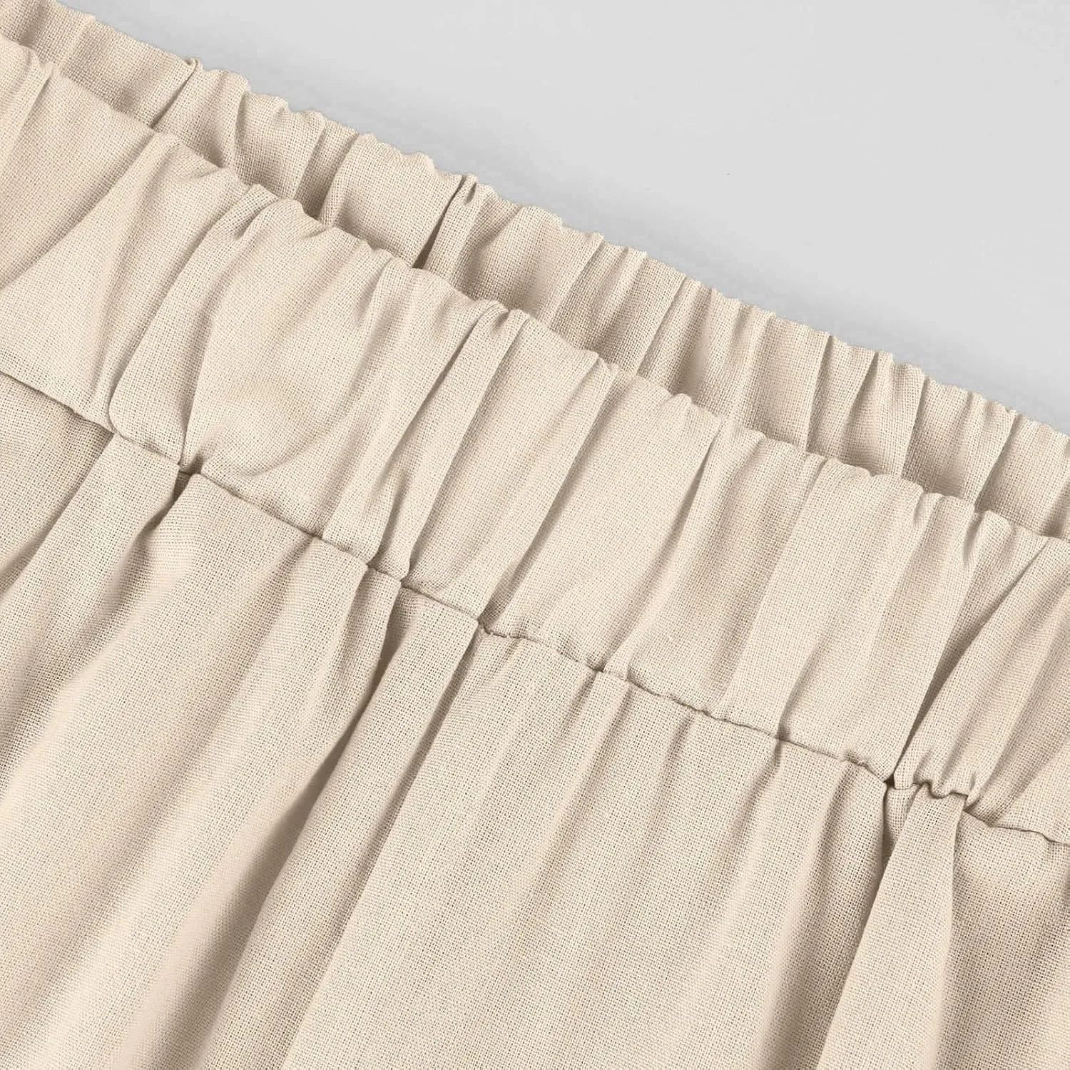 eoeioa Elastic Waisted Linen Pants Women Summer Comfy Flowy Palazzo Pants Boho Baggy Casual Pants Boho Beach Pants w/Pockets