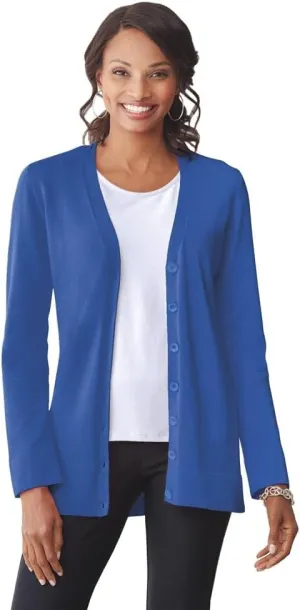 Essential Cotton V-Neck Boyfriend Cardigan, Long Sleeves Relaxed Fit
