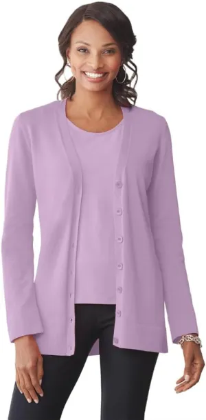 Essential Cotton V-Neck Boyfriend Cardigan, Long Sleeves Relaxed Fit