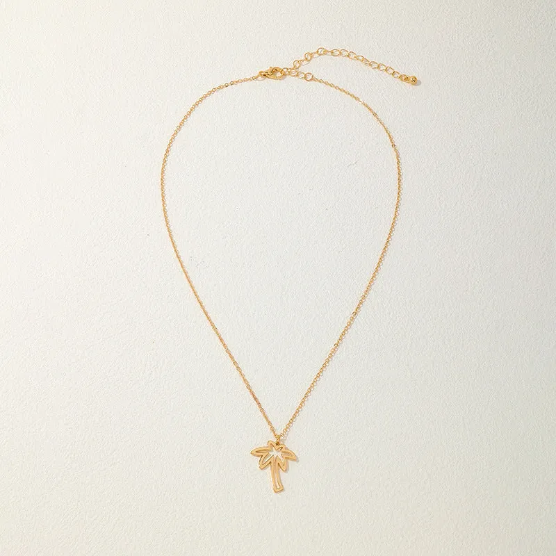 European and American Minimalist Metal Coconut Tree Pendant Necklaces - Vienna Verve Collection