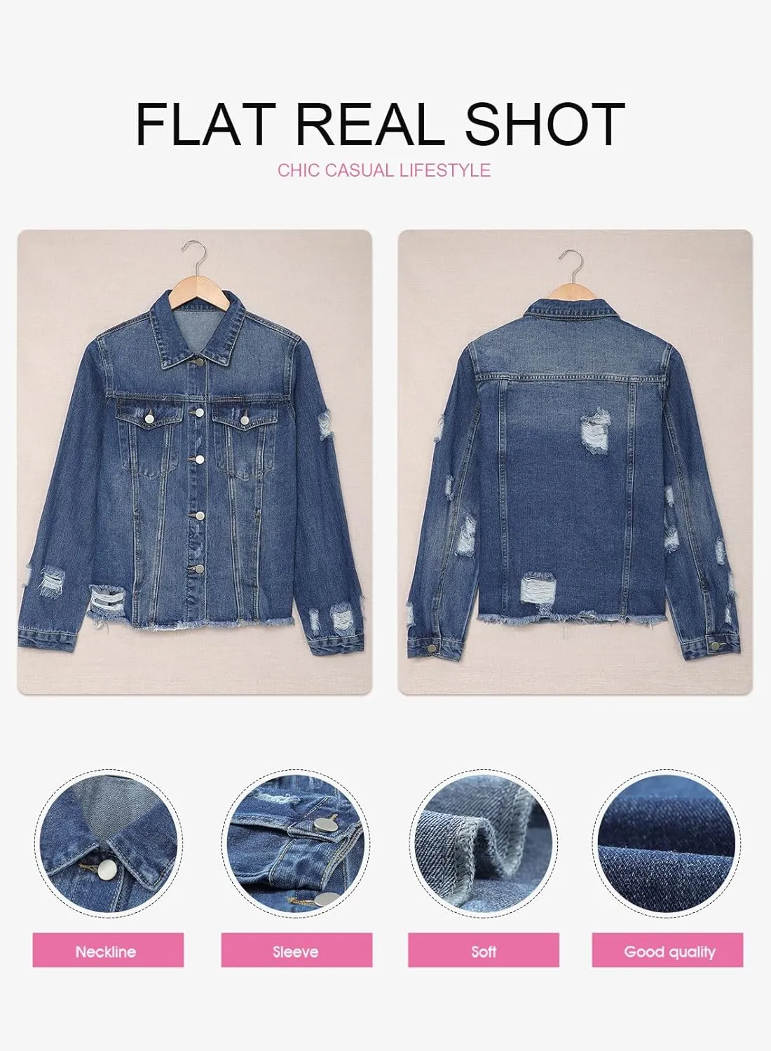 EVALESS Womens Boyfriend Washed Crop Denim Jean Jacket Coat