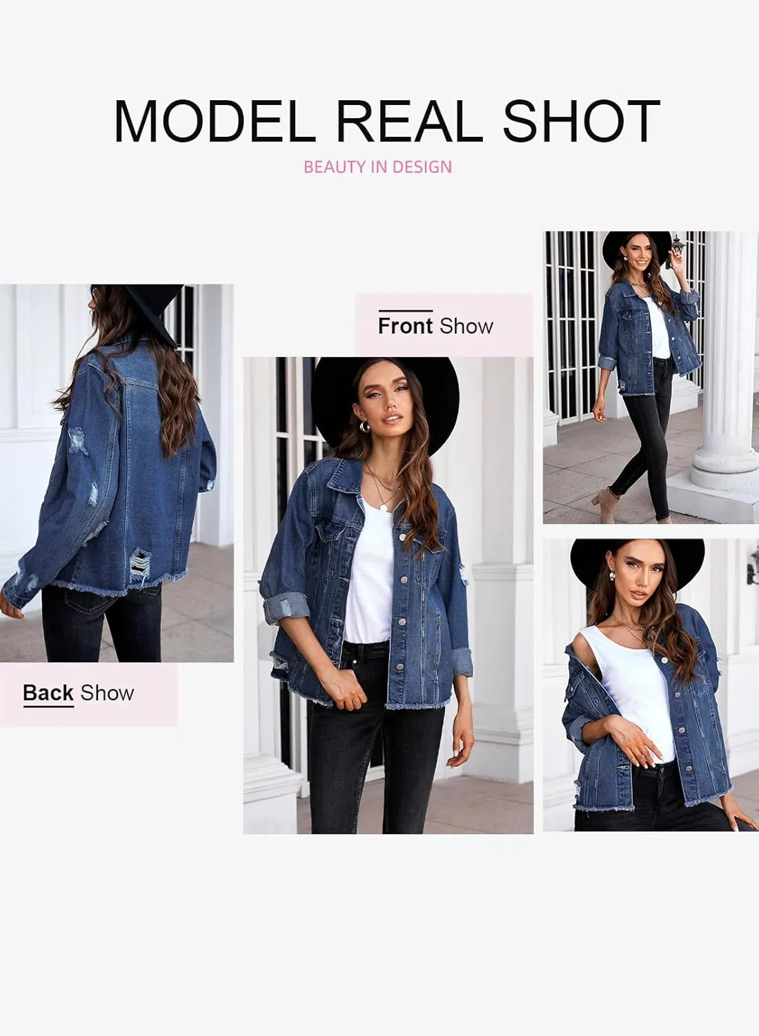 EVALESS Womens Boyfriend Washed Crop Denim Jean Jacket Coat