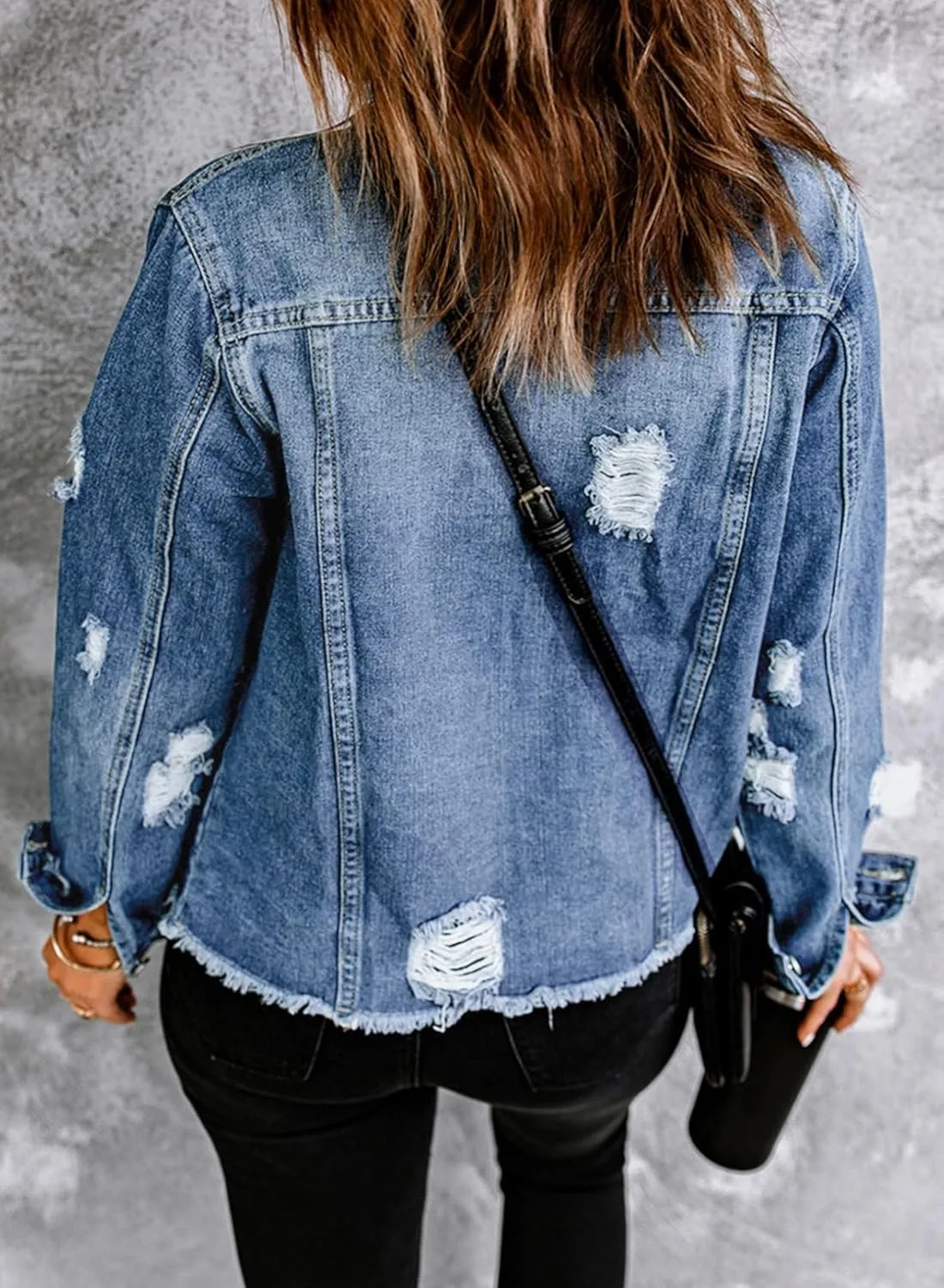 EVALESS Womens Boyfriend Washed Crop Denim Jean Jacket Coat