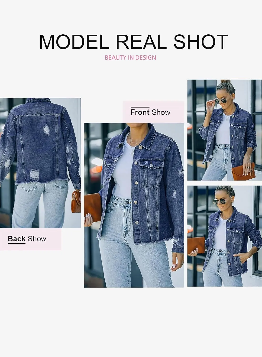EVALESS Womens Boyfriend Washed Crop Denim Jean Jacket Coat