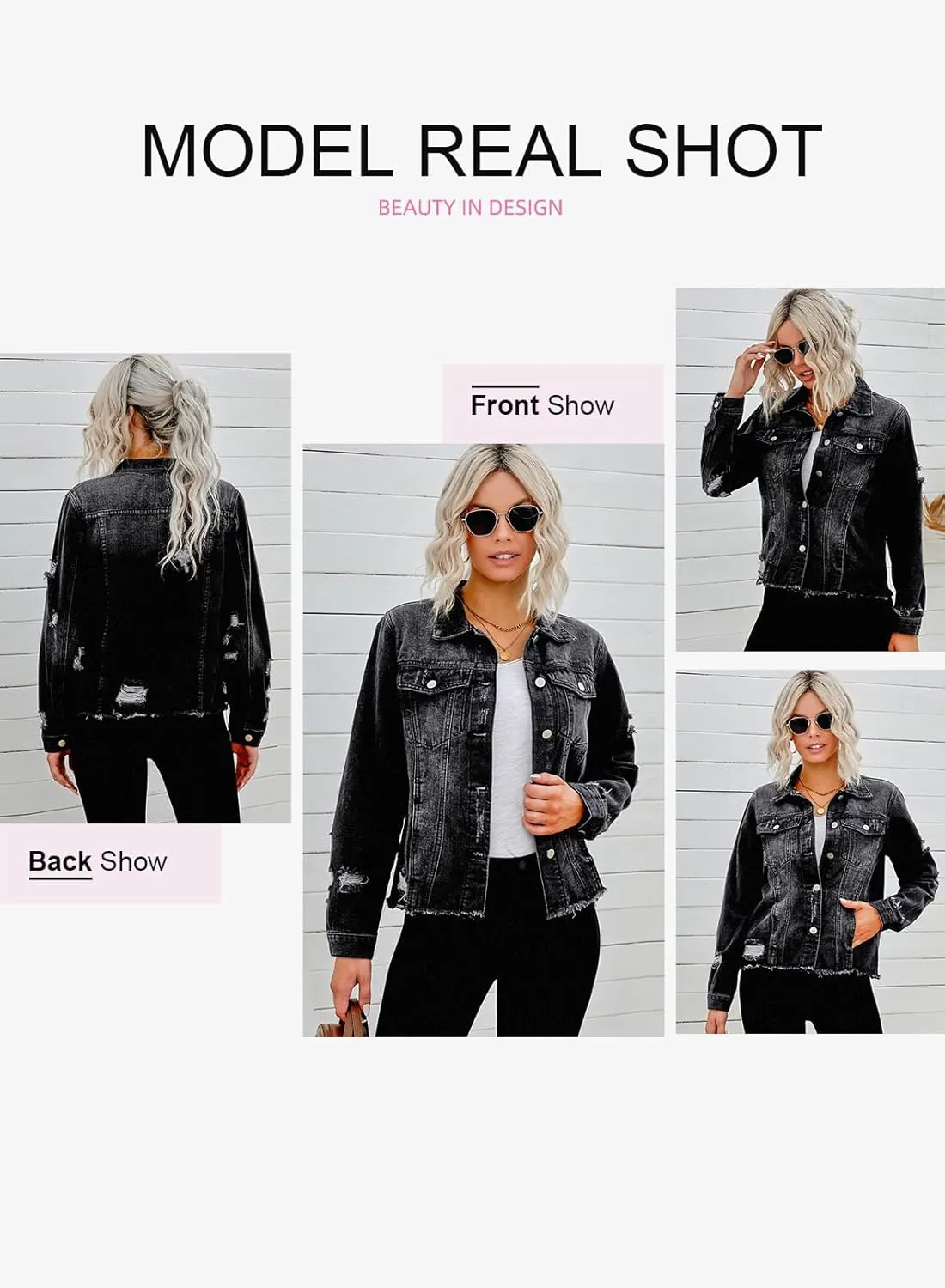 EVALESS Womens Boyfriend Washed Crop Denim Jean Jacket Coat