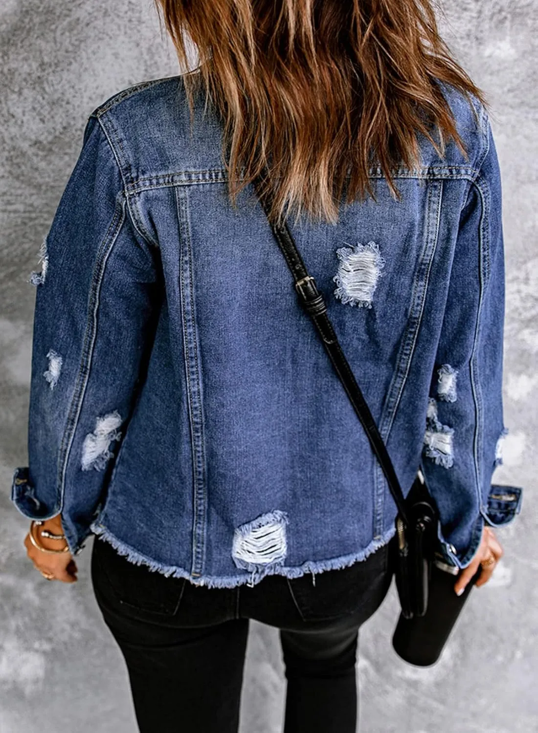 EVALESS Womens Boyfriend Washed Crop Denim Jean Jacket Coat