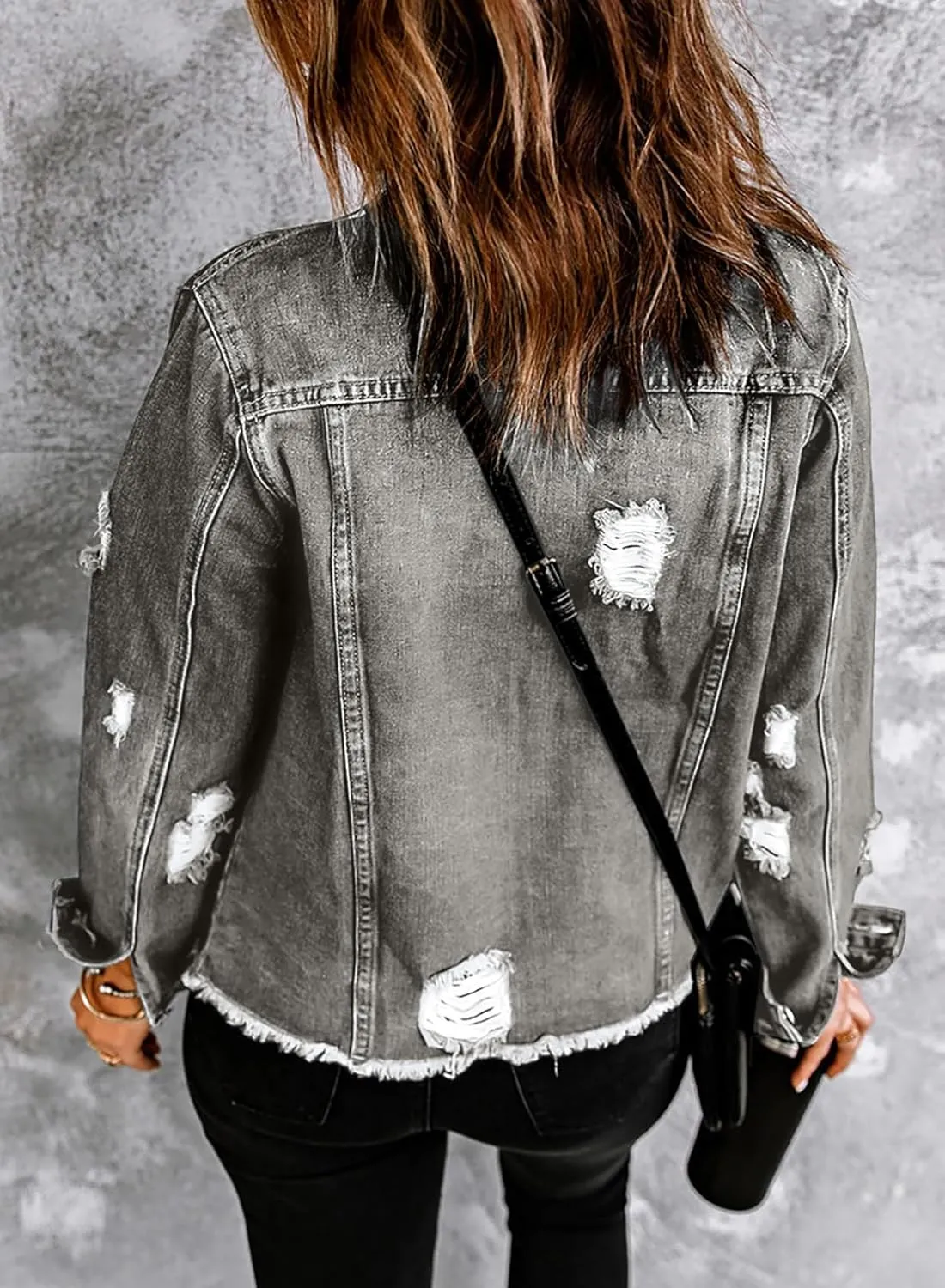 EVALESS Womens Boyfriend Washed Crop Denim Jean Jacket Coat