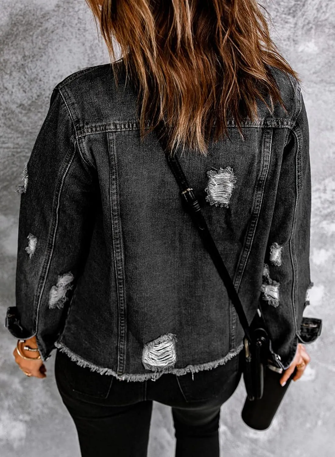 EVALESS Womens Boyfriend Washed Crop Denim Jean Jacket Coat