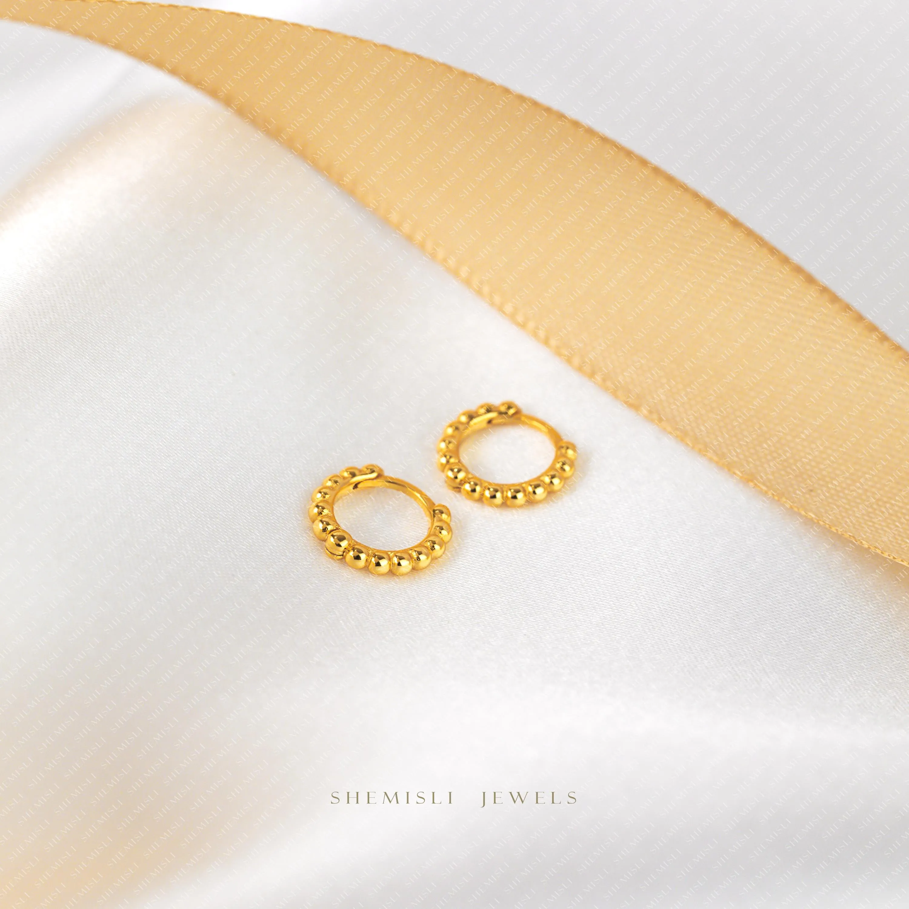Everyday Tiny Disc Beaded Hoop Huggies Earrings Stack Set, Unisex, Gold, Silver SHEMISLI SH598, SH343