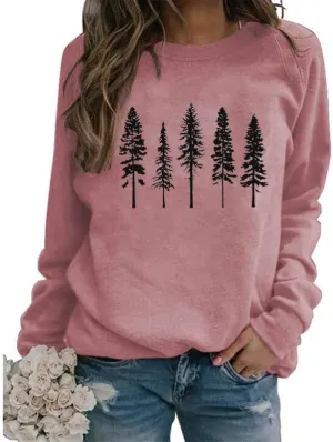 FCDIED Womens Funny Pine Tree Camping Sweatshirt Casual Fall Outdoor Hiking Pullover Travel Long Sleeve O-Neck Pullover Tops