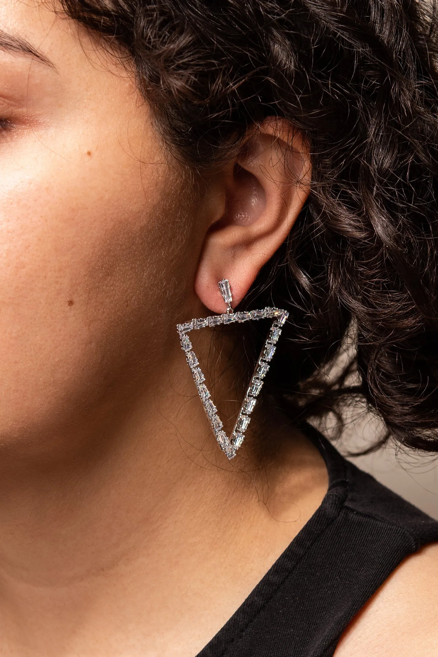 Fern Triangular Cubic Rhinestone Earrings