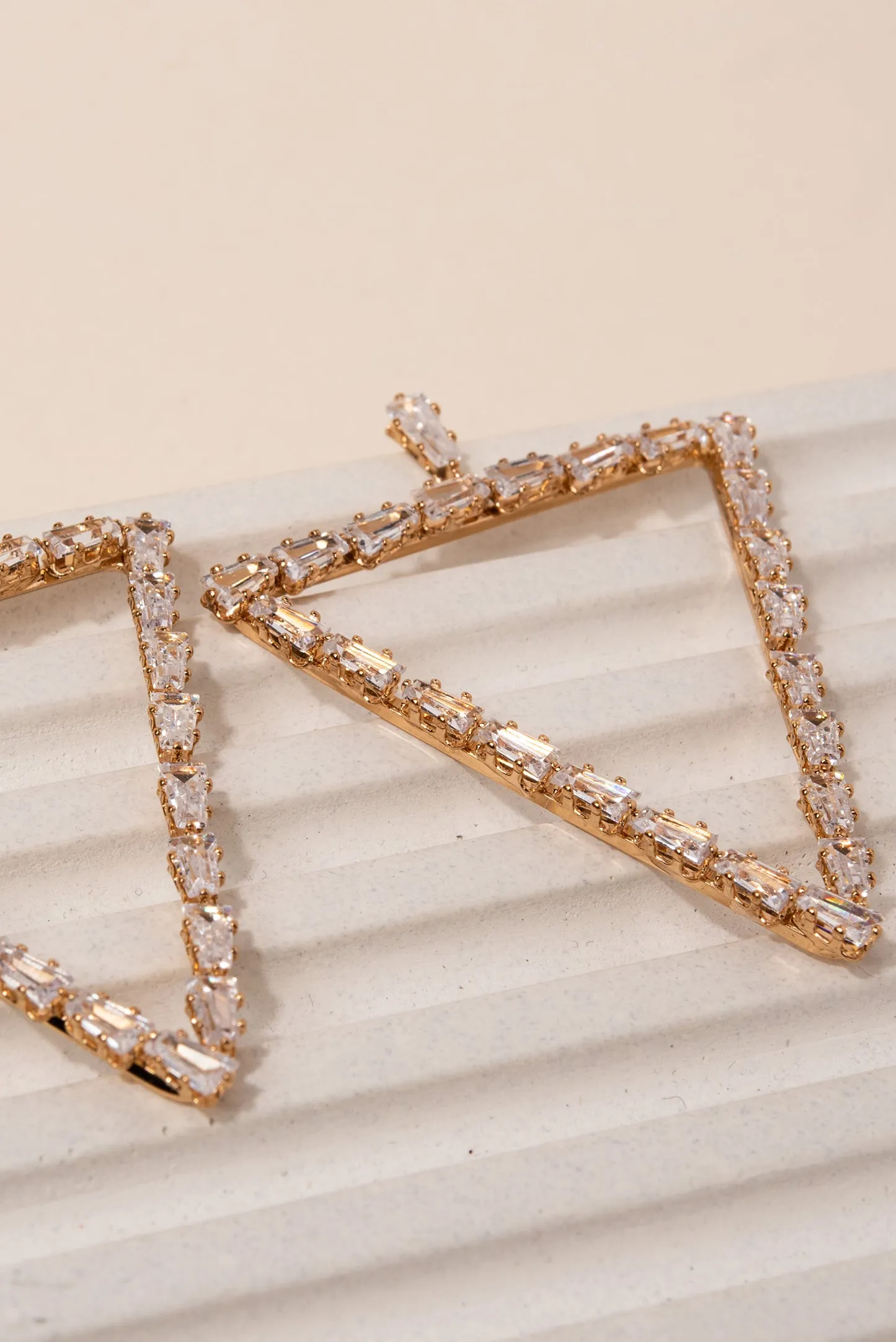 Fern Triangular Cubic Rhinestone Earrings