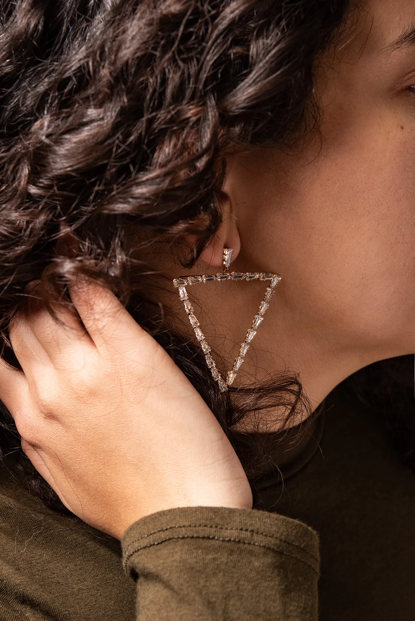 Fern Triangular Cubic Rhinestone Earrings