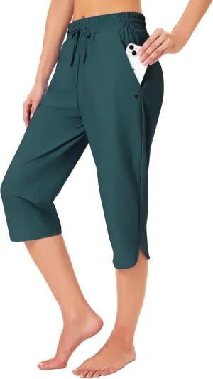 FitsT4 Sports Women's Swim Capris Pants 18" Quick Dry UPF 50  Beach Modest Swimsuits Bottoms with Mesh Pockets