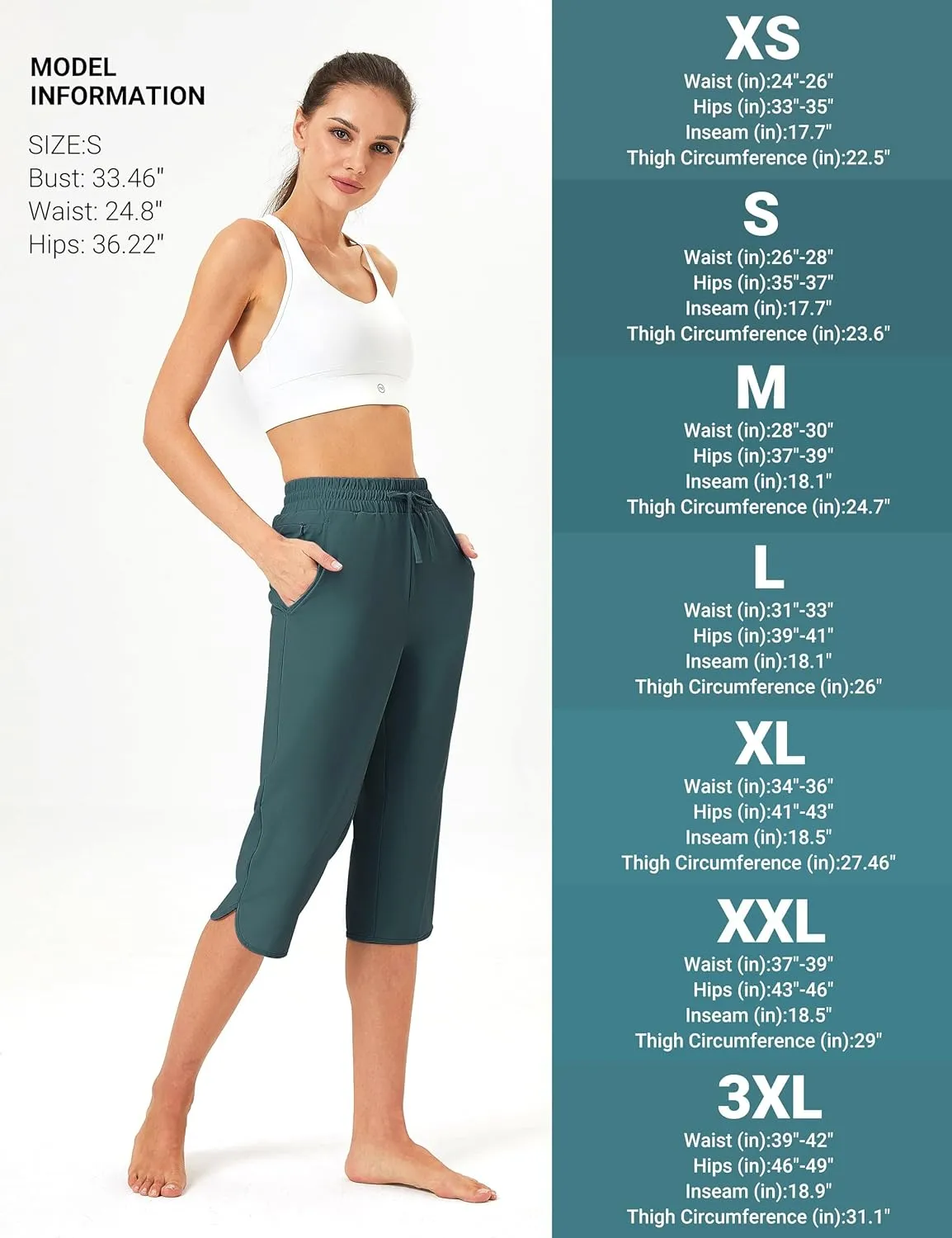 FitsT4 Sports Women's Swim Capris Pants 18" Quick Dry UPF 50  Beach Modest Swimsuits Bottoms with Mesh Pockets
