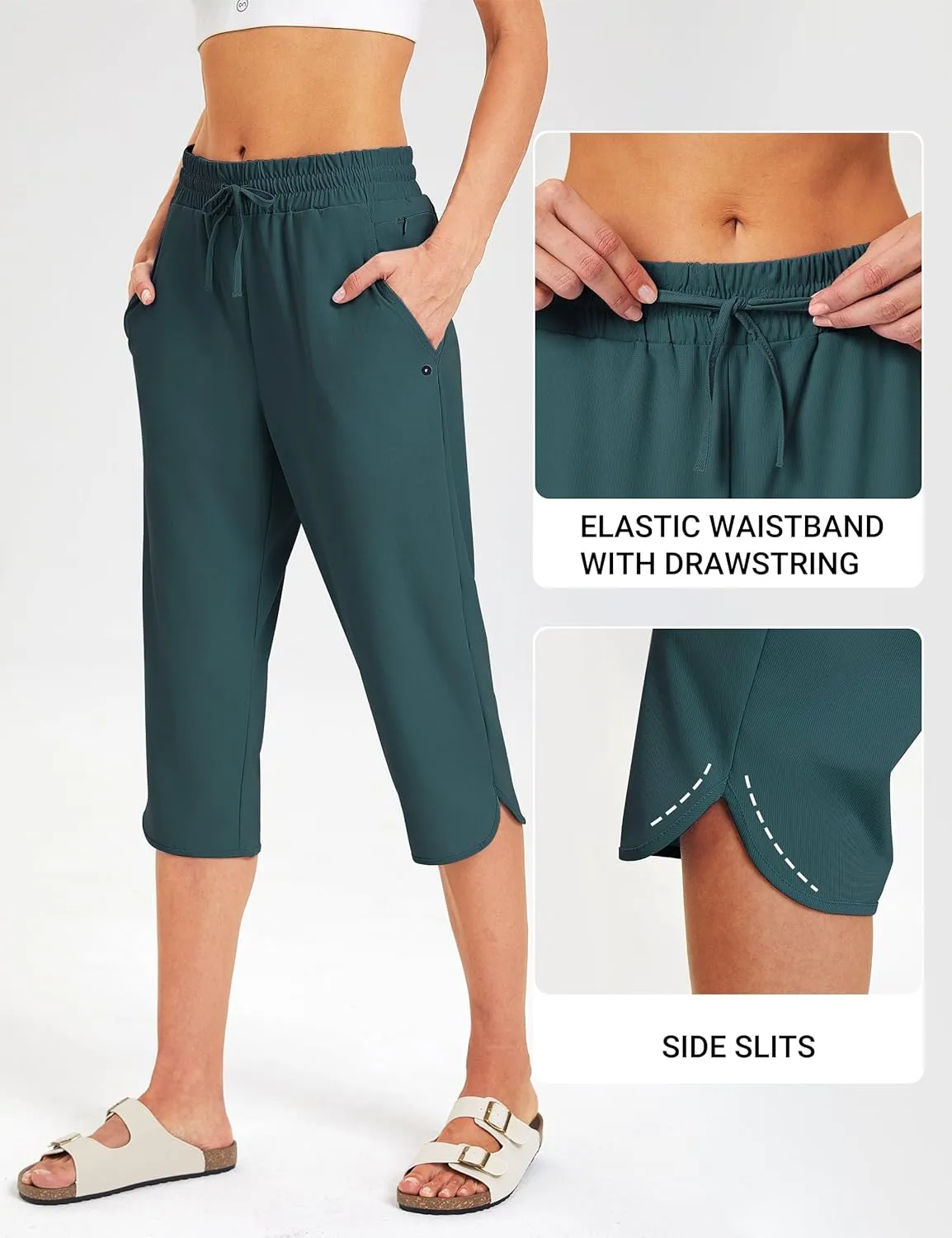 FitsT4 Sports Women's Swim Capris Pants 18" Quick Dry UPF 50  Beach Modest Swimsuits Bottoms with Mesh Pockets