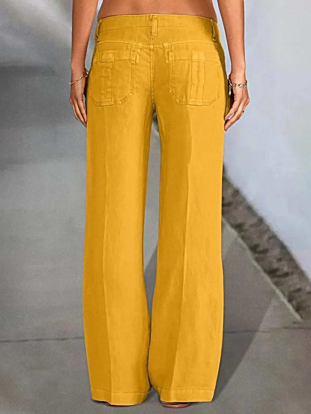 Flamingals Women's Linen Pants Low Rise Wide Leg Pants Flare Dress Pants Without Belt