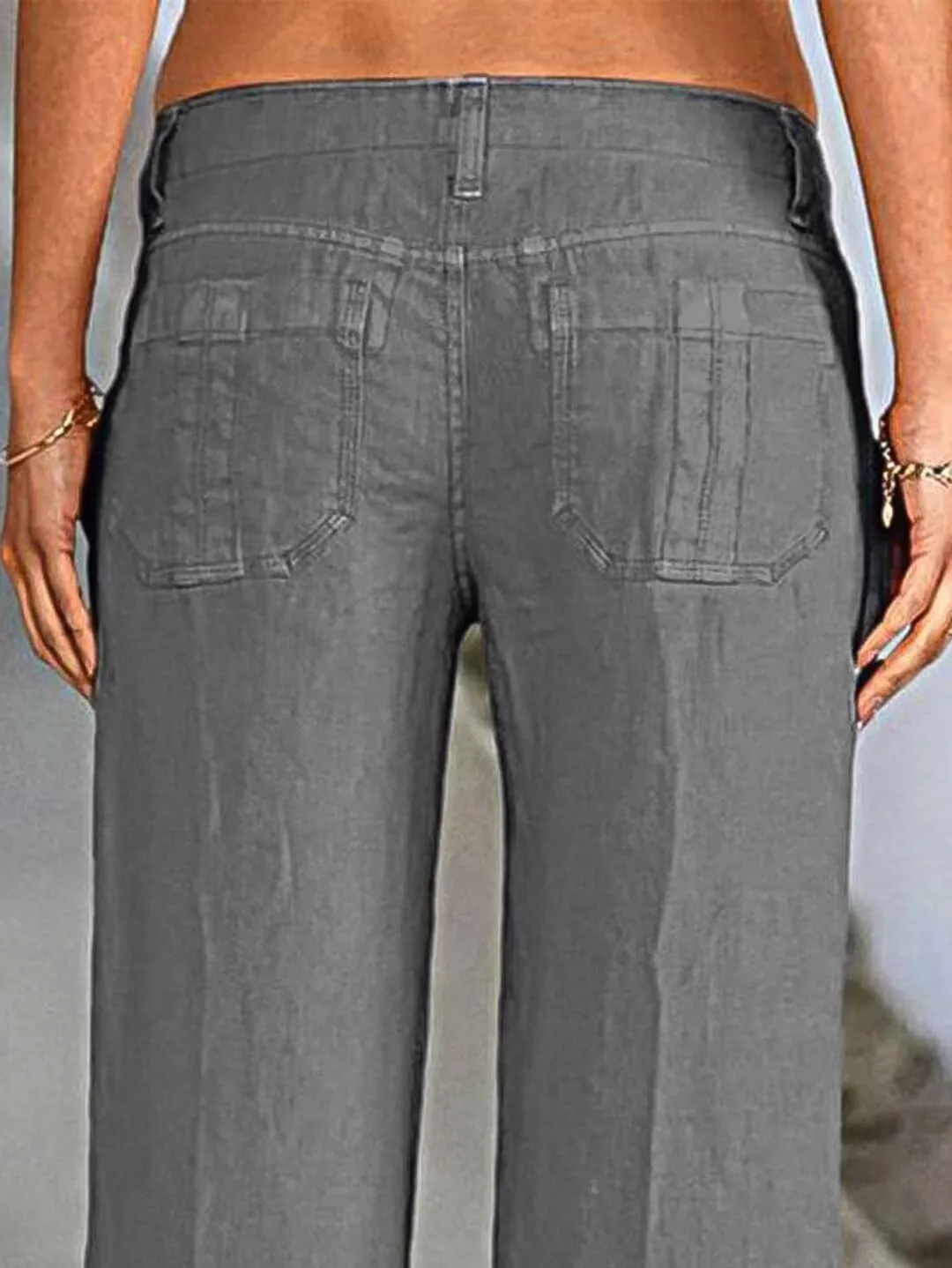 Flamingals Women's Linen Pants Low Rise Wide Leg Pants Flare Dress Pants Without Belt