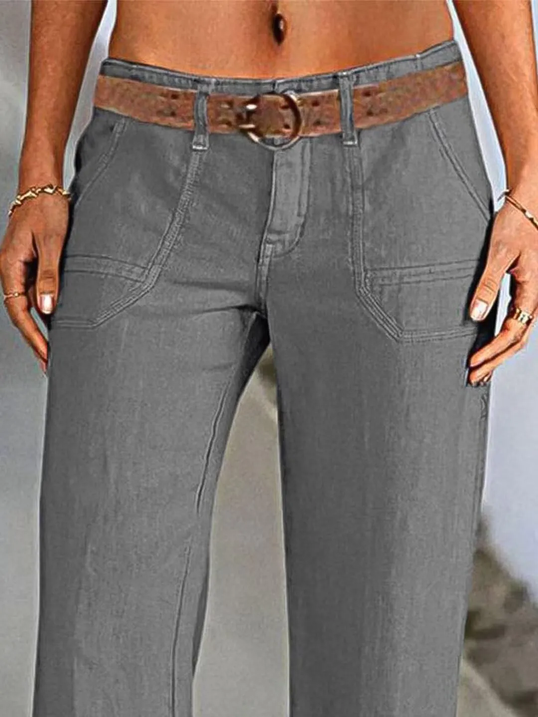 Flamingals Women's Linen Pants Low Rise Wide Leg Pants Flare Dress Pants Without Belt