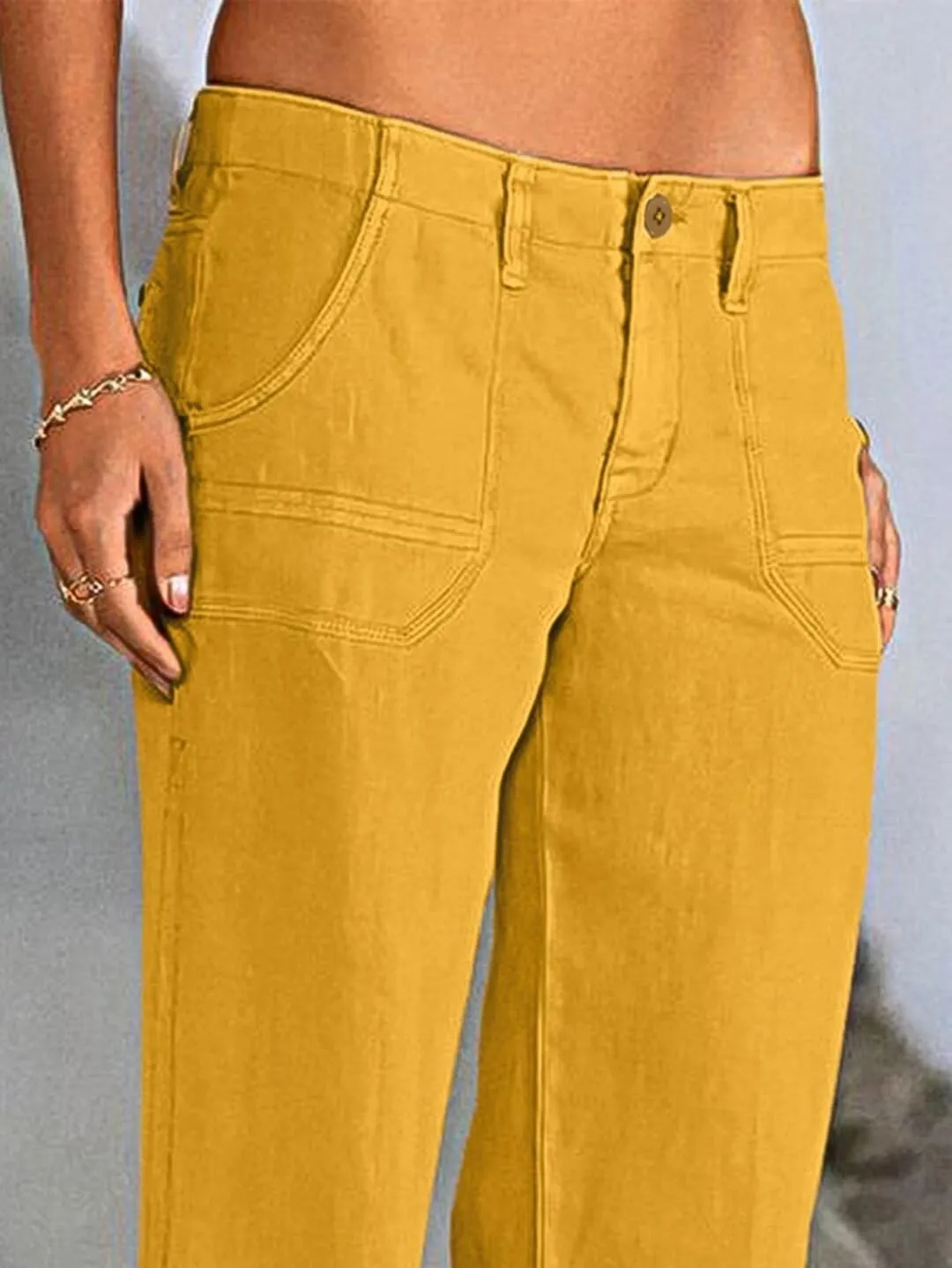 Flamingals Women's Linen Pants Low Rise Wide Leg Pants Flare Dress Pants Without Belt