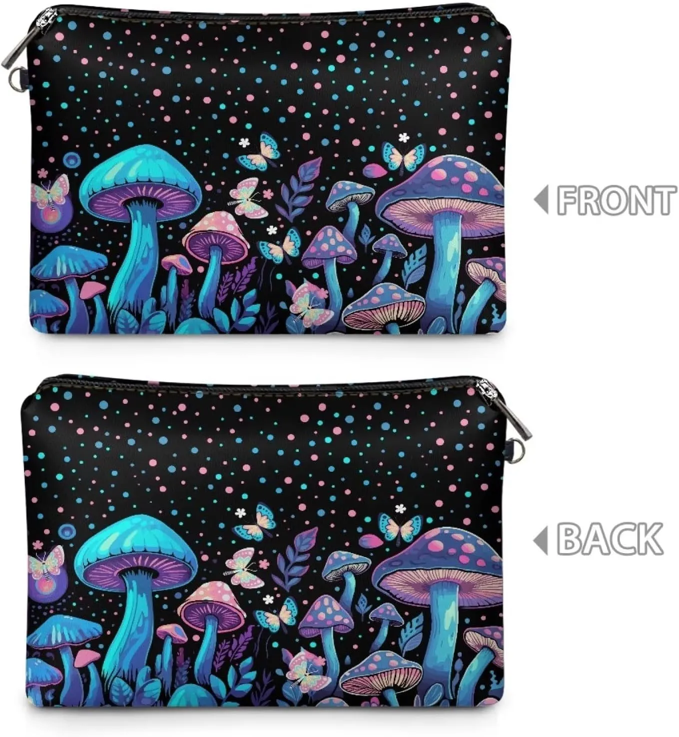 Flashideas Blue Mushroom Cosmetic Bag for Purse Travel Pouch Toiletry Bag Durable Lightweight PU Leather Portable Versatile Birthday Gifts for Sisters Friend Everyday Use