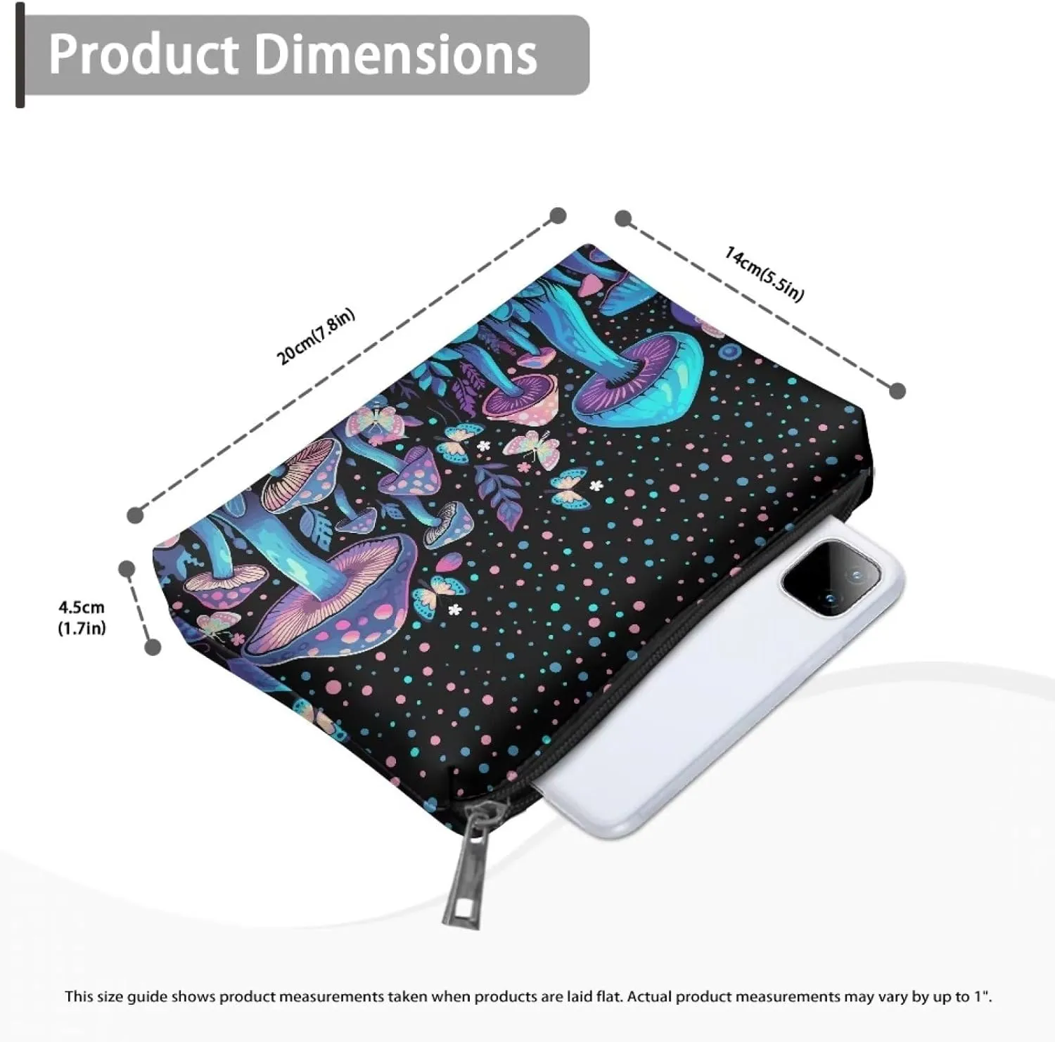 Flashideas Blue Mushroom Cosmetic Bag for Purse Travel Pouch Toiletry Bag Durable Lightweight PU Leather Portable Versatile Birthday Gifts for Sisters Friend Everyday Use