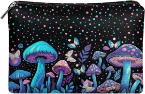 Flashideas Blue Mushroom Cosmetic Bag for Purse Travel Pouch Toiletry Bag Durable Lightweight PU Leather Portable Versatile Birthday Gifts for Sisters Friend Everyday Use