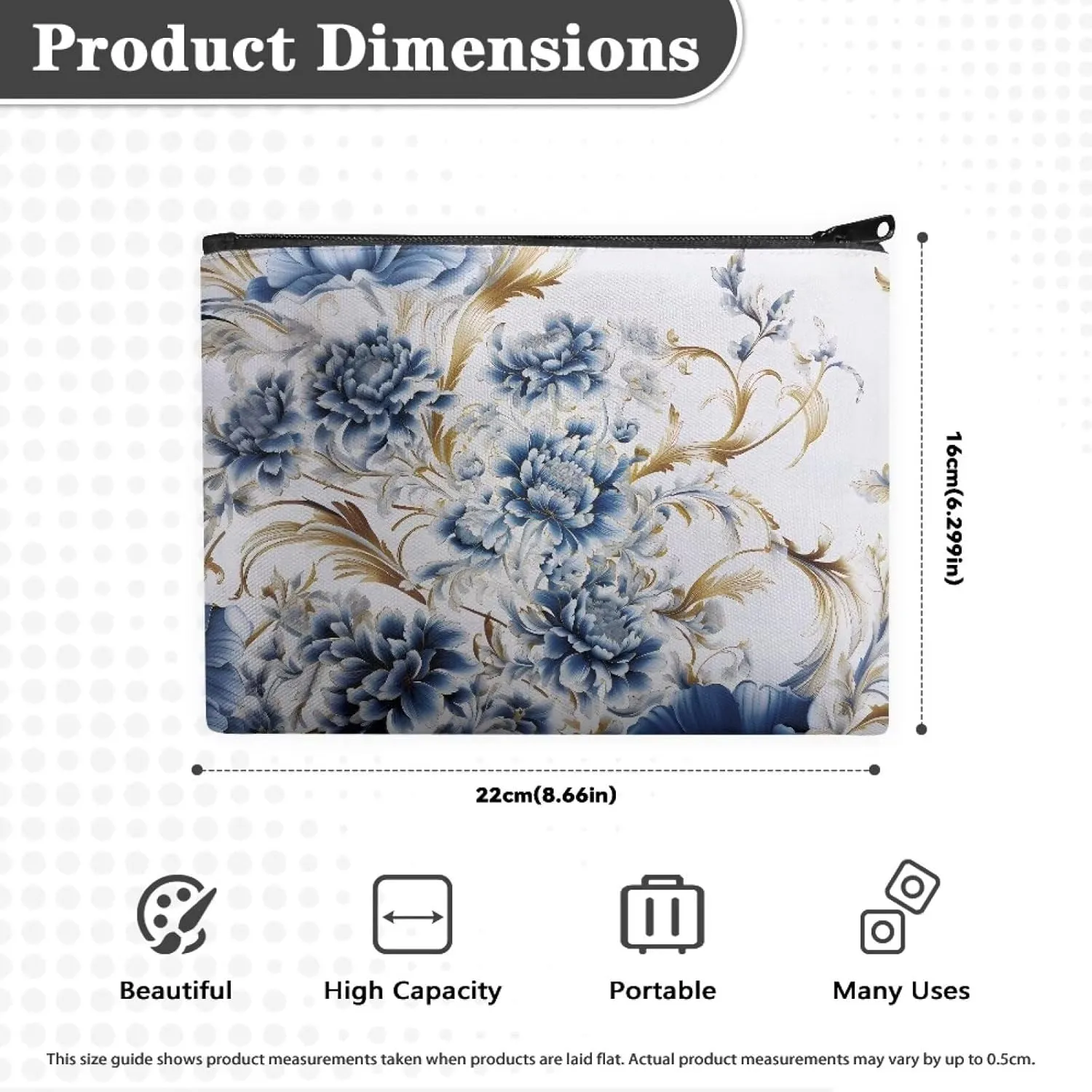 Flashideas Floral Makeup Bag for Purse Travel Cosmetic Bag Makeup Pouch Easy to Take Portable Versatile Zipper Pouch For Women Birthday Gifts for Sisters Friend