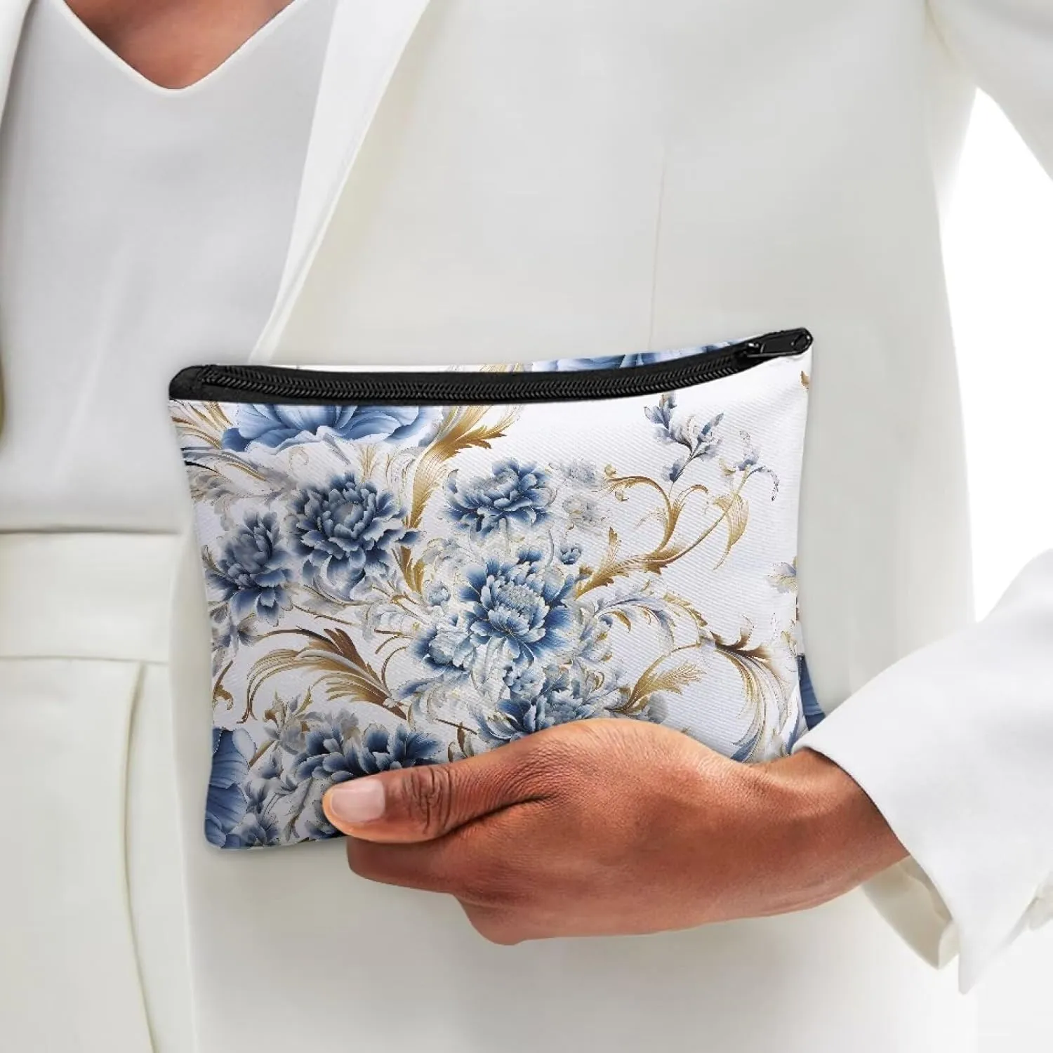 Flashideas Floral Makeup Bag for Purse Travel Cosmetic Bag Makeup Pouch Easy to Take Portable Versatile Zipper Pouch For Women Birthday Gifts for Sisters Friend