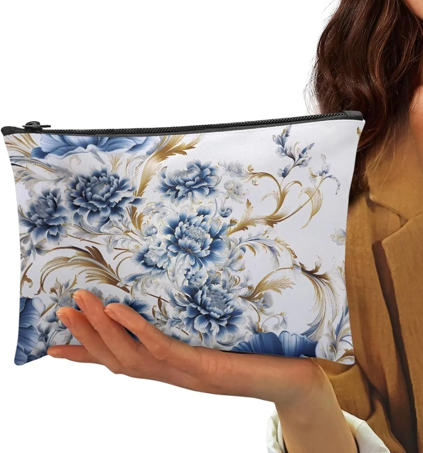Flashideas Floral Makeup Bag for Purse Travel Cosmetic Bag Makeup Pouch Easy to Take Portable Versatile Zipper Pouch For Women Birthday Gifts for Sisters Friend