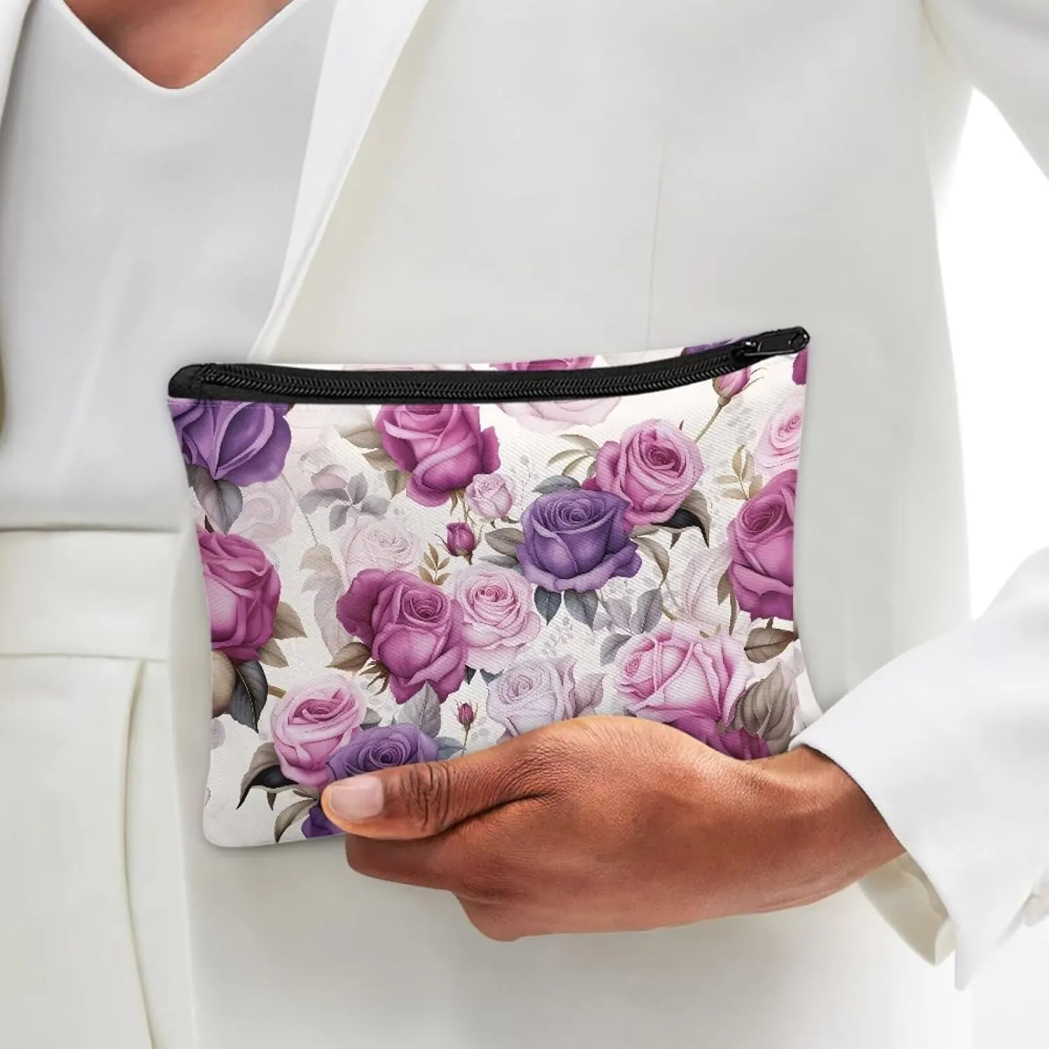 Flashideas Purple Rose Makeup Pouch for Purse Portable Versatile Travel Makeup Bag Organizer Cosmetic Zipper Pouch Purse Easy to Take Portable Toiletry Bag