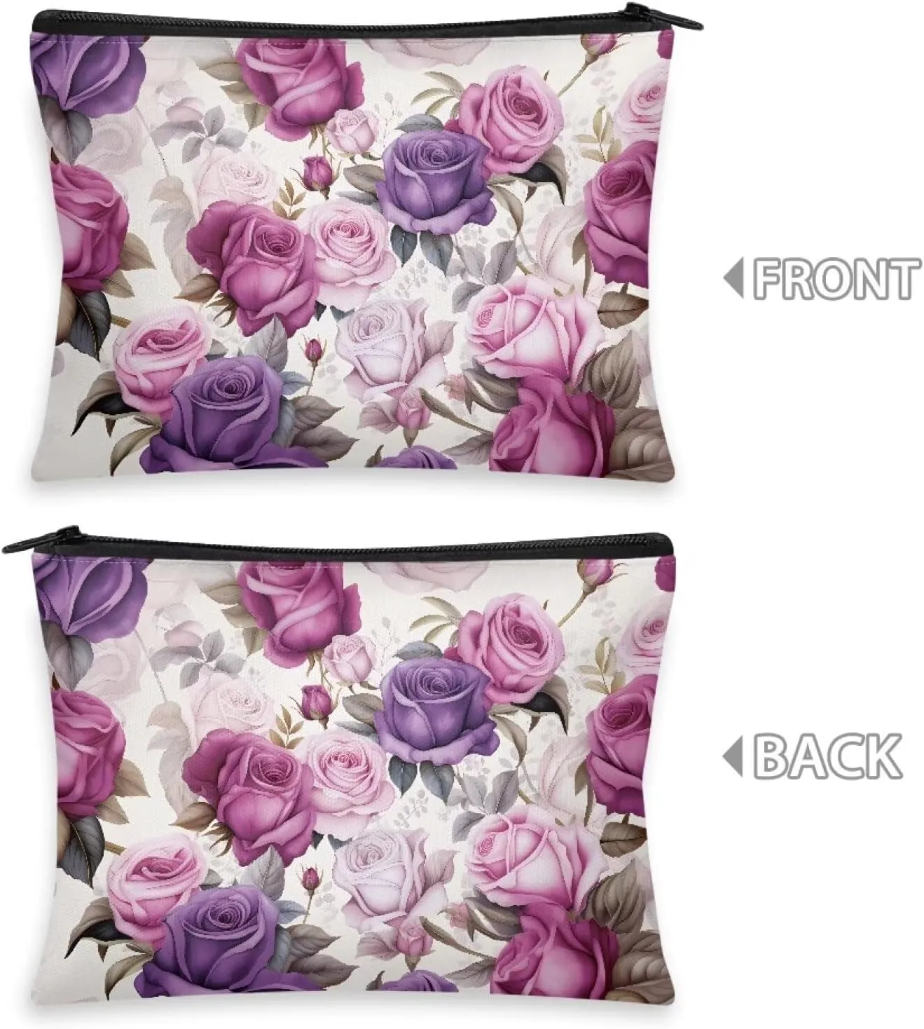 Flashideas Purple Rose Makeup Pouch for Purse Portable Versatile Travel Makeup Bag Organizer Cosmetic Zipper Pouch Purse Easy to Take Portable Toiletry Bag