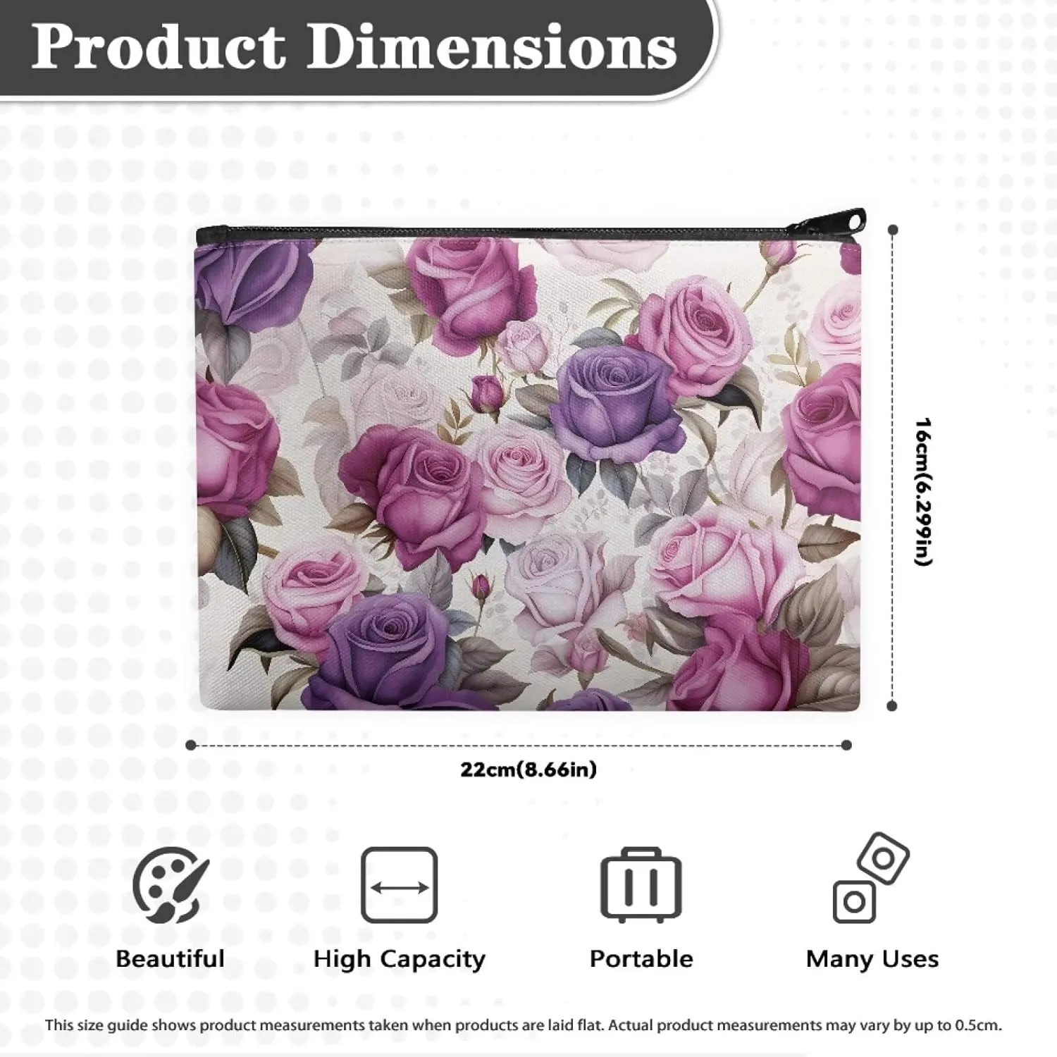 Flashideas Purple Rose Makeup Pouch for Purse Portable Versatile Travel Makeup Bag Organizer Cosmetic Zipper Pouch Purse Easy to Take Portable Toiletry Bag